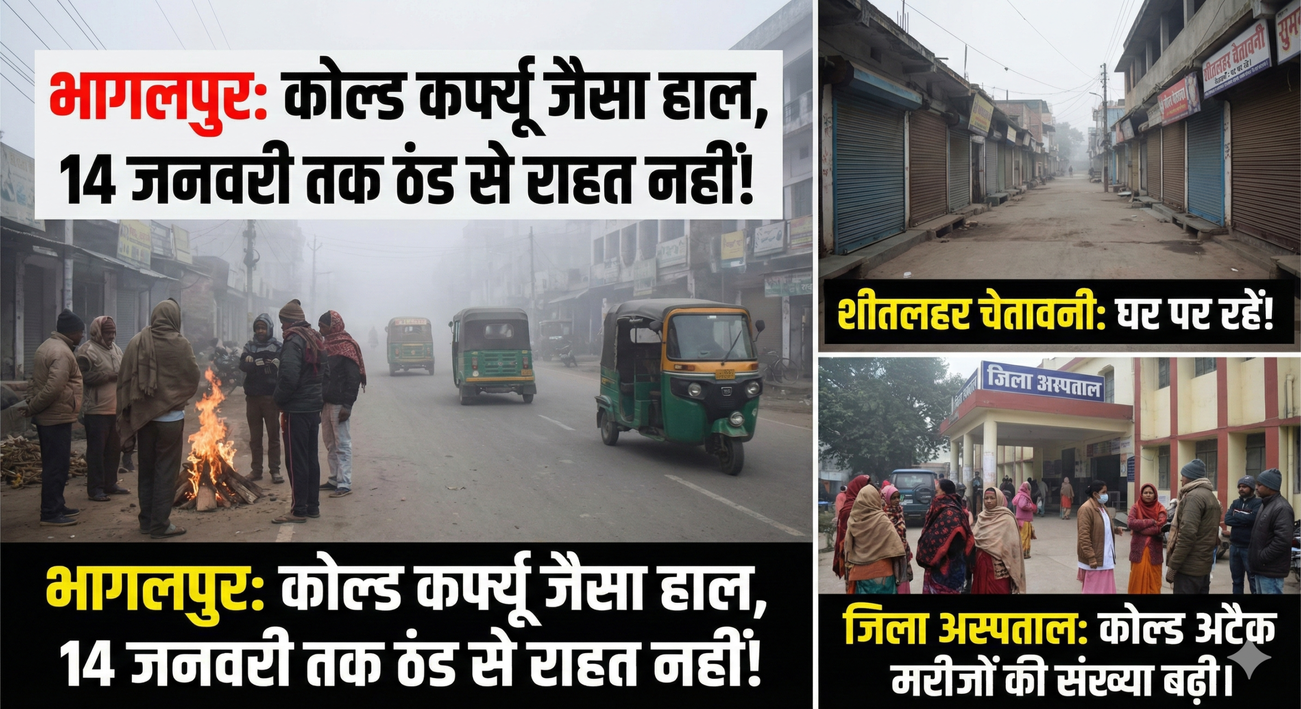 भागलपुर में कोल्ड कर्फ्यू जैसा हाल, 14 जनवरी तक नहीं मिलेगी ठंड से राहत; अस्पतालों में बढ़े कोल्ड अटैक के मरीज