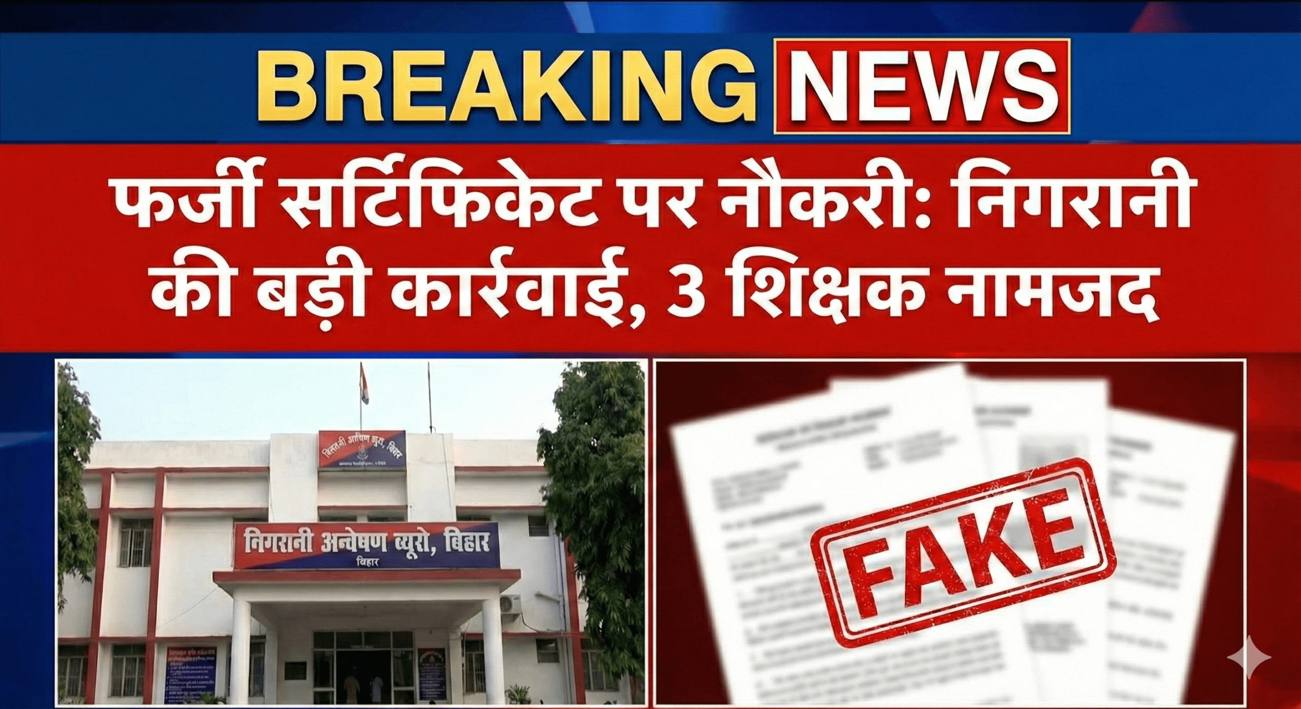 सहरसा में फर्जी सर्टिफिकेट पर नौकरी: निगरानी की बड़ी कार्रवाई, 3 शिक्षक नामजद