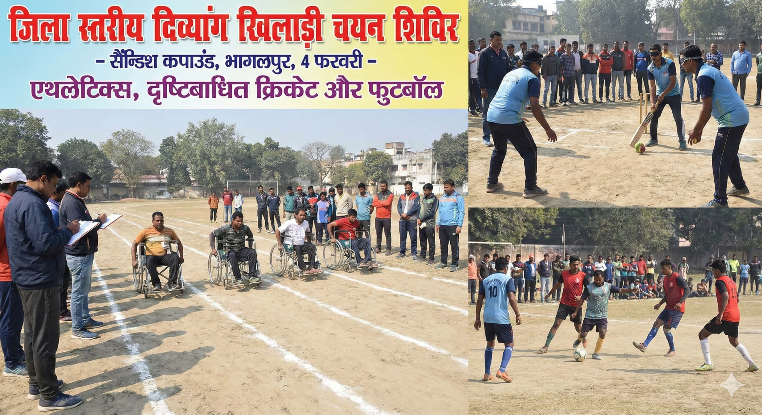 4 फरवरी को भागलपुर के सैंडिश कंपाउंड में दिव्यांग खिलाड़ियों का जिला चयन, एथलेटिक्स के साथ दृष्टिबाधित क्रिकेट–फुटबॉल भी