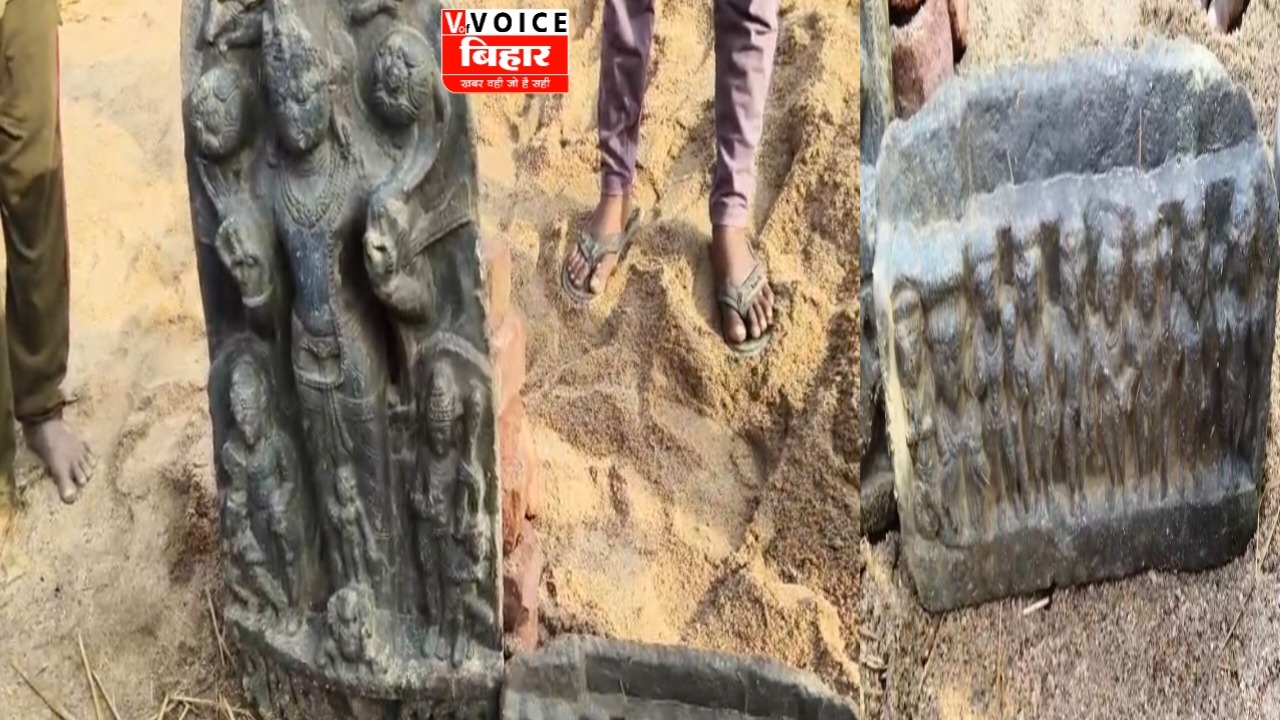 तालाब से निकली ‘इतिहास की सांस’!गया में बाउंड्री वॉल खुदाई के दौरान मिलीं दो प्राचीन काले पत्थर की मूर्तियां