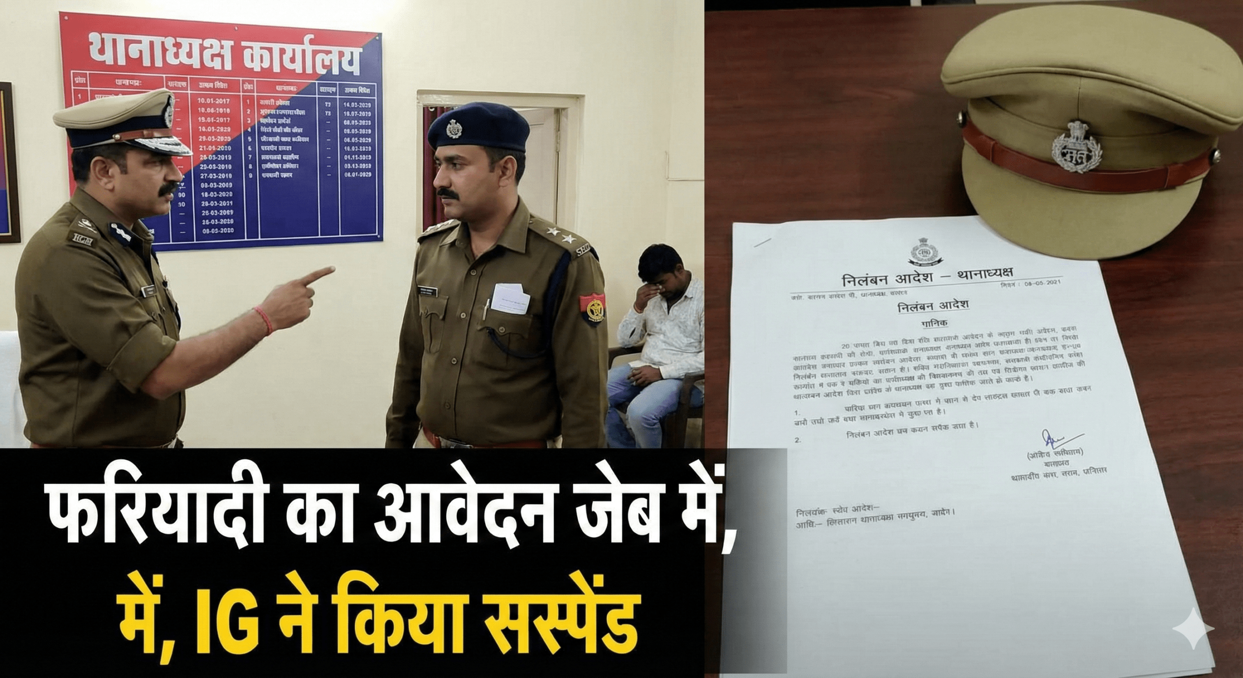 फरियादी का आवेदन जेब में लेकर घूमते रहे थानाध्यक्ष, आईजी ने किया सस्पेंड