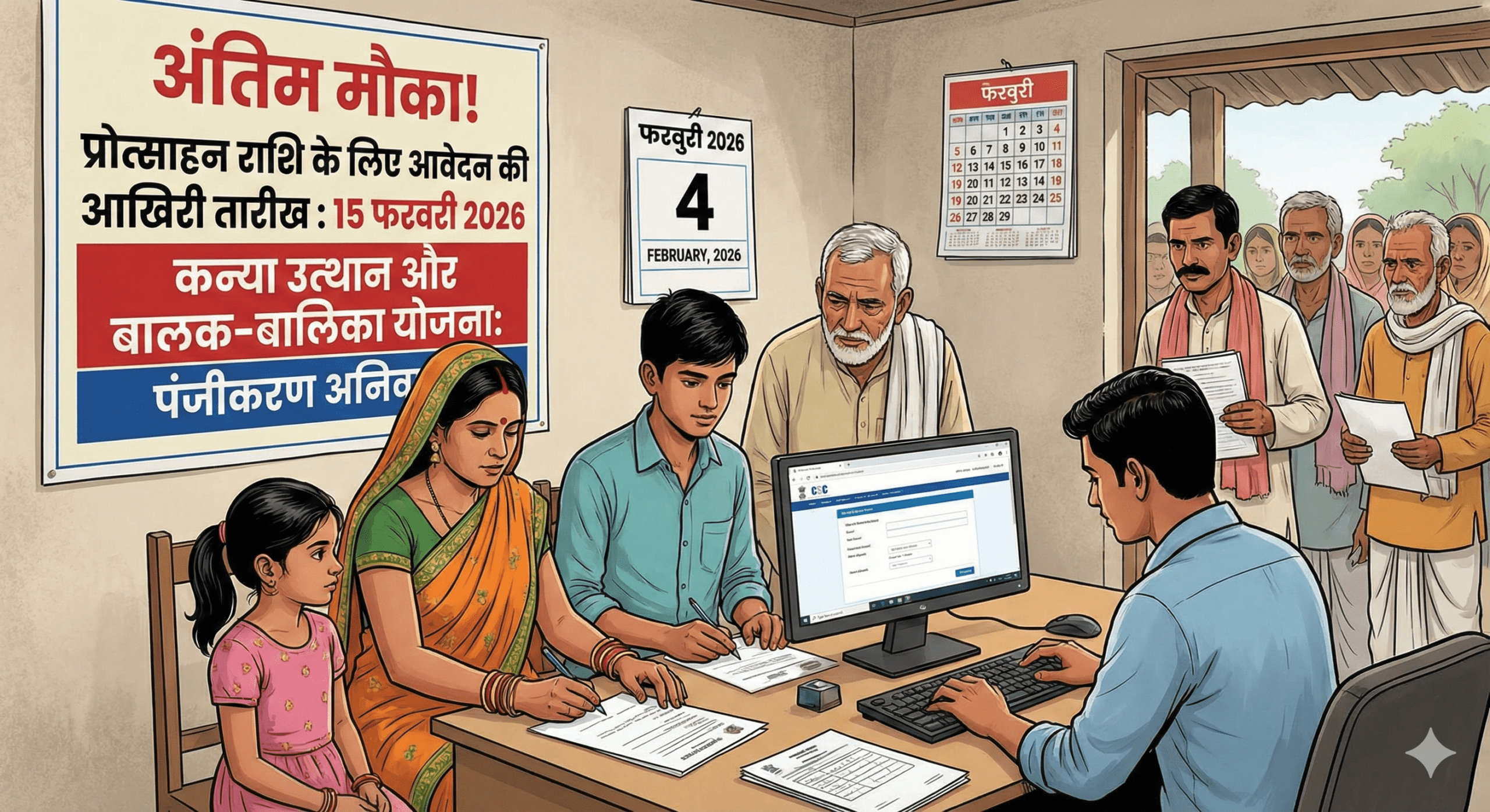 15 फरवरी तक करें आवेदन, तभी मिलेगी प्रोत्साहन राशि.. कन्या उत्थान और बालक-बालिका योजना में रजिस्ट्रेशन की आखिरी तारीख तय