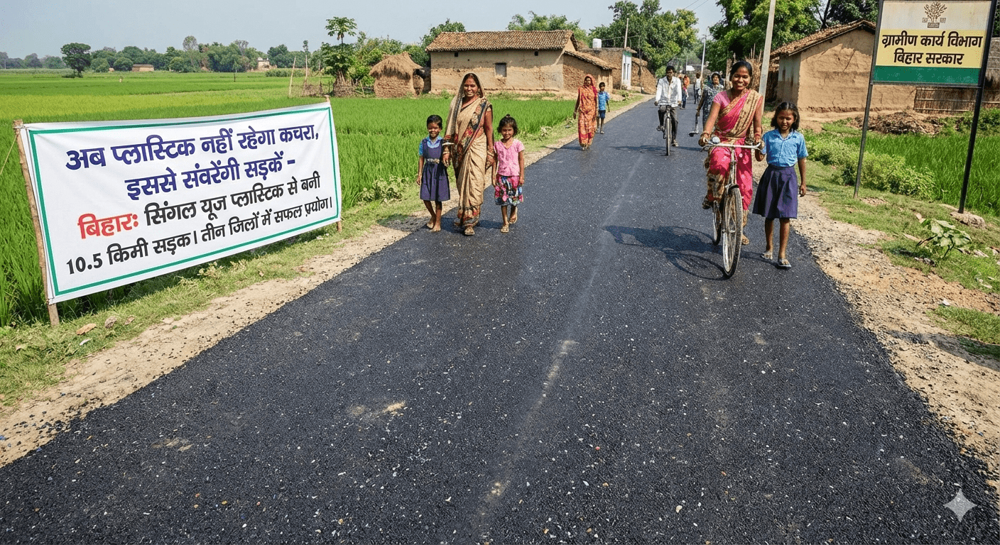 अब प्लास्टिक नहीं रहेगा कचरा, इससे संवरेंगी गांव की सड़कें.. बिहार में सिंगल यूज प्लास्टिक से बनी 10.5 किमी लंबी सड़कें, तीन जिलों में सफल प्रयोग