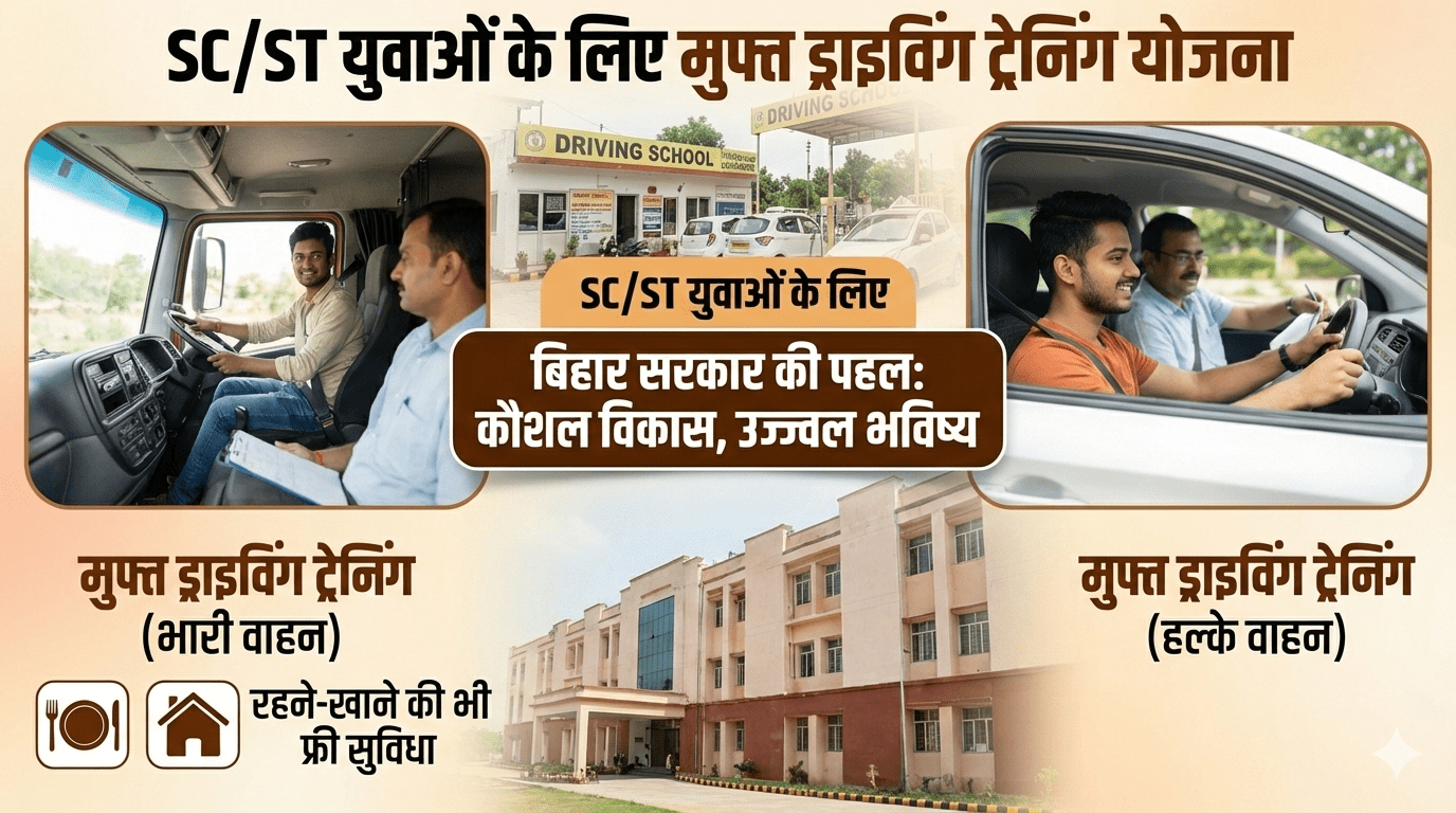 एससी-एसटी युवाओं के लिए मुफ्त ड्राइविंग ट्रेनिंग.. हल्के और भारी वाहन चलाने का मौका, रहने-खाने की भी फ्री सुविधा