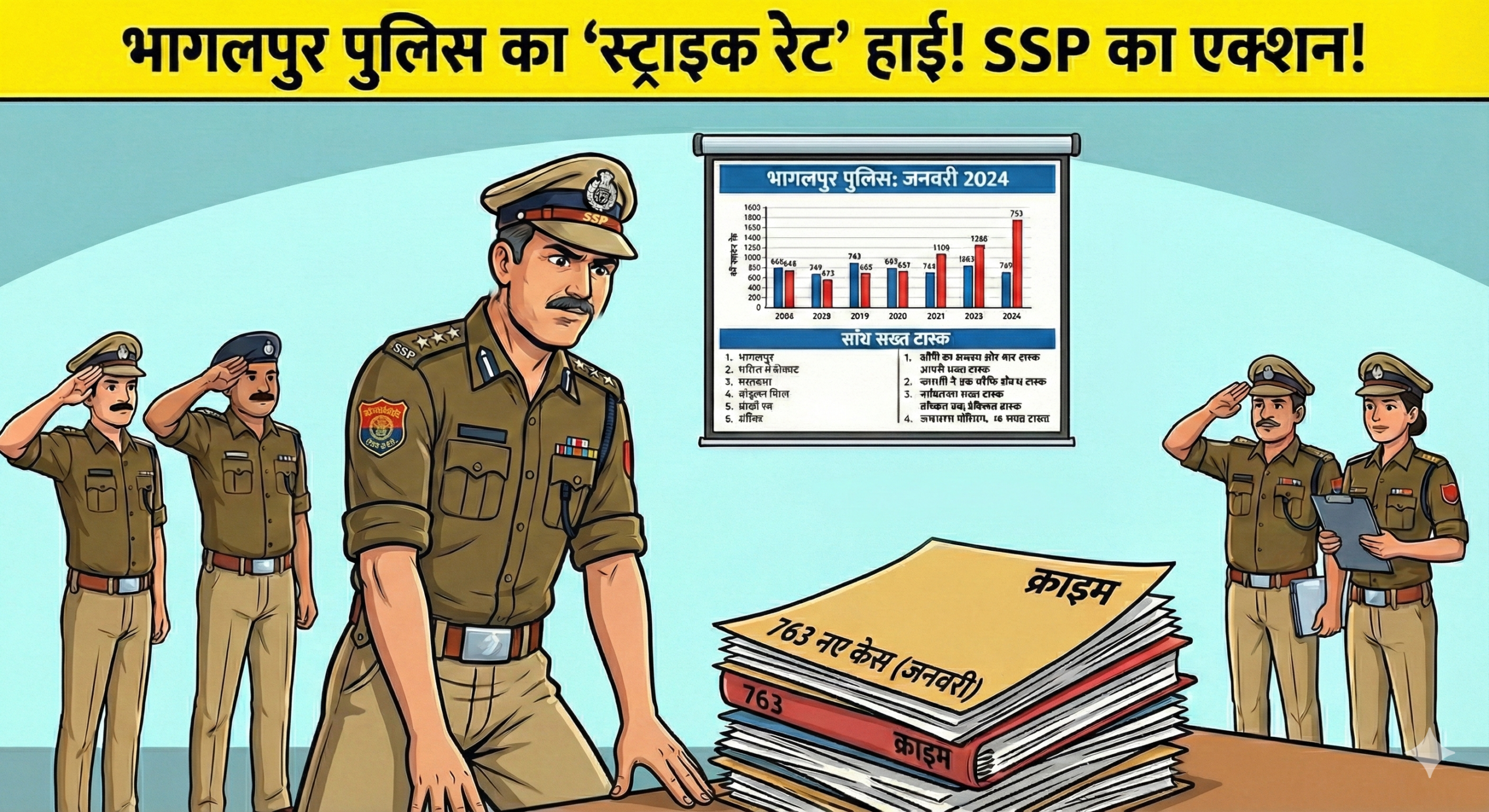 भागलपुर पुलिस का ‘स्ट्राइक रेट’ हाई: जनवरी में आए 763 केस, निपटाए 1244; SSP ने की क्राइम मीटिंग, थानेदारों को मिले 10 सख्त टास्क