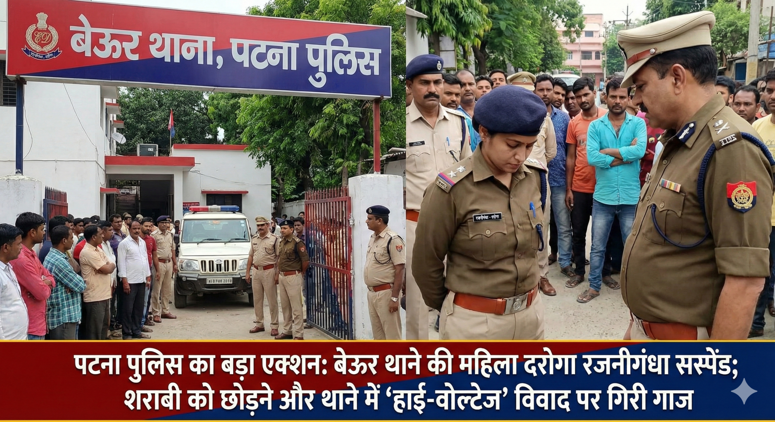 पटना पुलिस का बड़ा एक्शन: बेऊर थाने की महिला दरोगा रजनीगंधा सस्पेंड; शराबी को छोड़ने और थाने में ‘हाई-वोल्टेज’ विवाद पर गिरी गाज