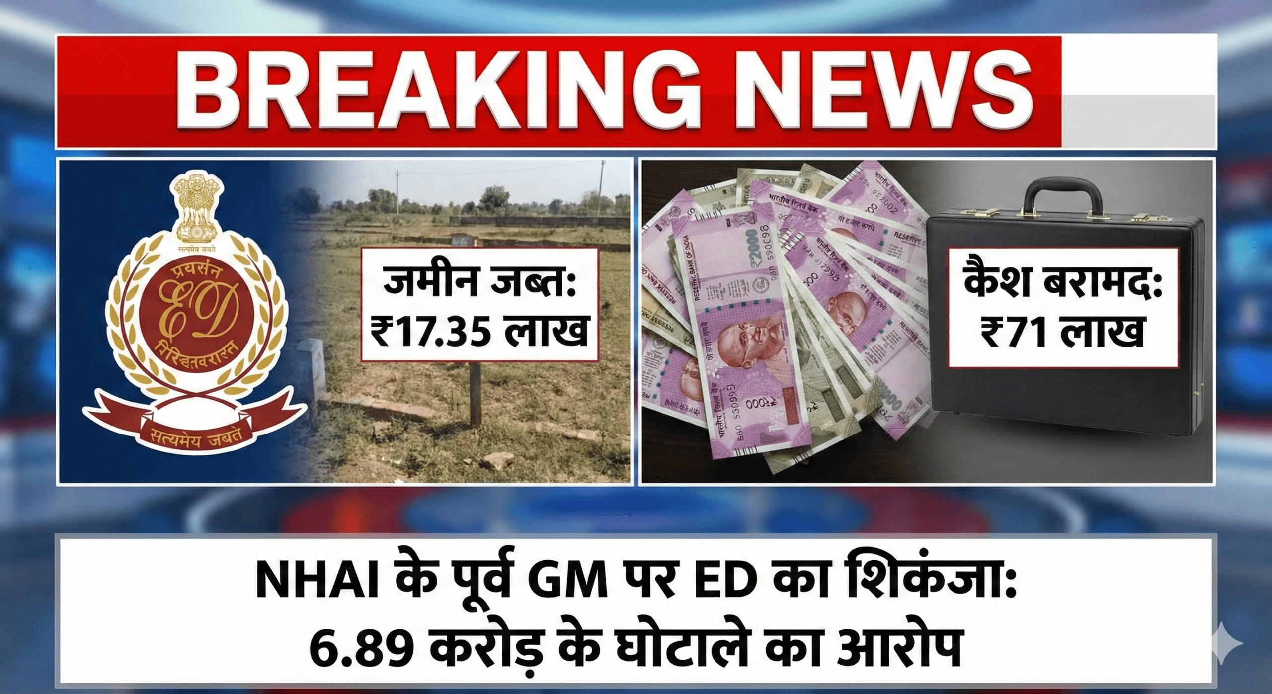 NHAI के पूर्व GM पर ED का शिकंजा: 17.35 लाख की जमीन जब्त; घर से मिले थे 71 लाख कैश, 6.89 करोड़ के घोटाले का आरोप