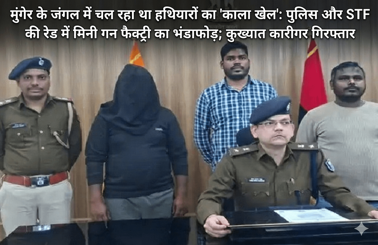 मुंगेर के जंगल में चल रहा था हथियारों का ‘काला खेल’: पुलिस और STF की रेड में मिनी गन फैक्ट्री का भंडाफोड़; कुख्यात कारीगर गिरफ्तार