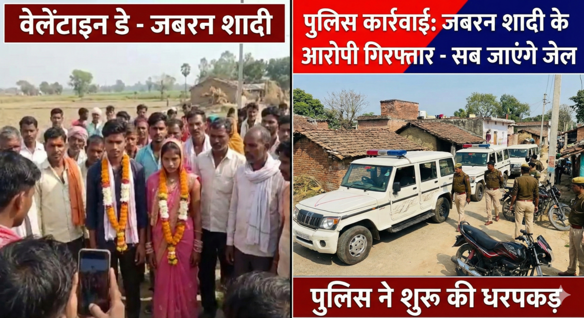 वेलेंटाइन डे पर मिलने गए प्रेमी जोड़े की ग्रामीणों ने जबरन कराई शादी; अब सब जाएंगे जेल, पुलिस ने शुरू की धरपकड़ 1 वेलेंटाइन डे पर मिलने गए प्रेमी जोड़े की ग्रामीणों ने जबरन कराई शादी; अब सब जाएंगे जेल, पुलिस ने शुरू की धरपकड़