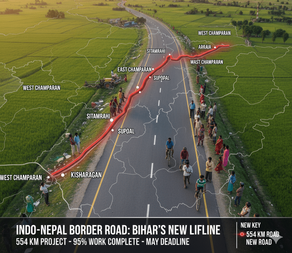 इंडो-नेपाल बॉर्डर सड़क: बिहार के 7 जिलों को मिलेगी नई लाइफलाइन, 554 KM लंबी परियोजना का 95% कार्य पूरा; मई तक डेडलाइन