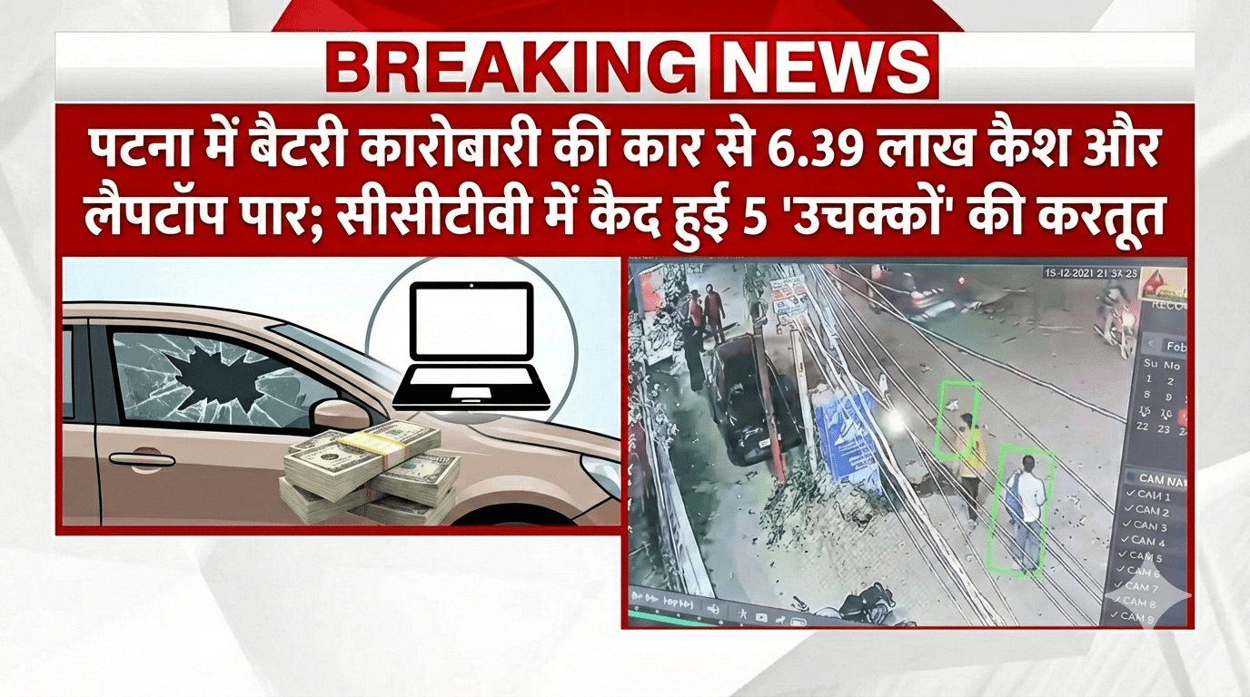पटना में बैटरी कारोबारी की कार से 6.39 लाख कैश और लैपटॉप पार; सीसीटीवी में कैद हुई 5 ‘उचक्कों’ की करतूत