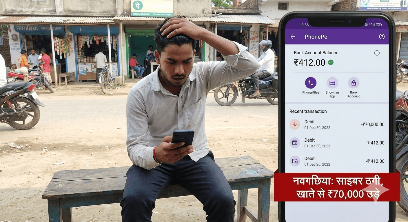 नवगछिया: साइबर ठगों ने युवक के खाते में छोड़े मात्र 412 रुपये; फोन-पे से बैलेंस चेक करते ही उड़े होश, 70 हजार की ठगी