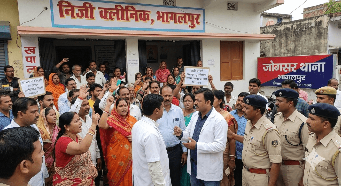 भागलपुर: निजी क्लीनिक में बच्चे की मौत पर भारी हंगामा; डॉक्टर पर लापरवाही का आरोप, जोगसर पुलिस ने मौके पर पहुंचकर संभाला मोर्चा
