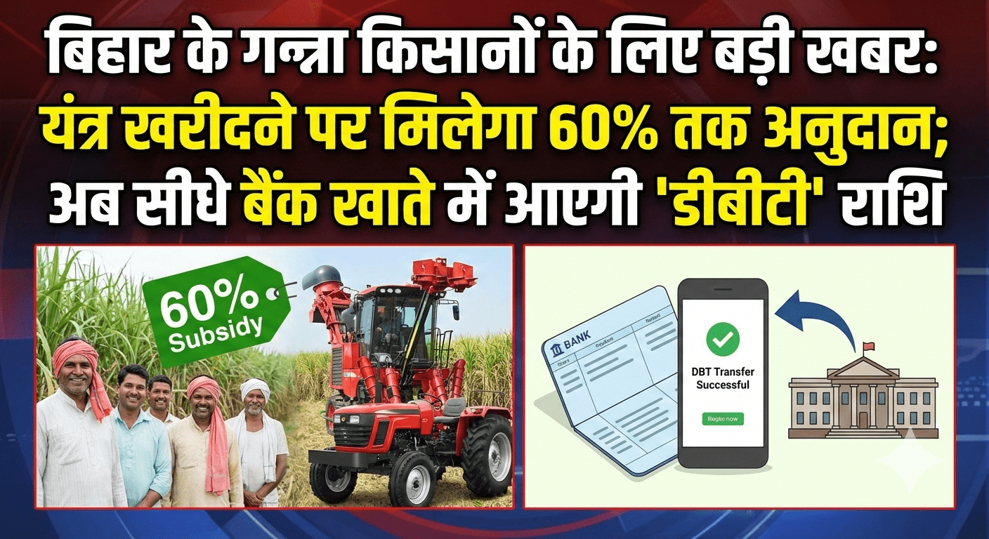 बिहार के गन्ना किसानों के लिए बड़ी खबर: यंत्र खरीदने पर मिलेगा 60% तक अनुदान; अब सीधे बैंक खाते में आएगी ‘डीबीटी’ राशि