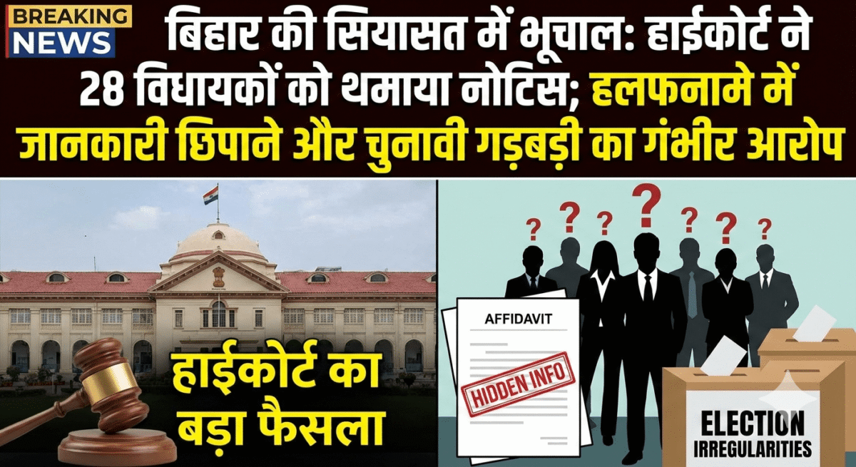 बिहार की सियासत में भूचाल: हाईकोर्ट ने 28 विधायकों को थमाया नोटिस; हलफनामे में जानकारी छिपाने और चुनावी गड़बड़ी का गंभीर आरोप 1 बिहार की सियासत में भूचाल: हाईकोर्ट ने 28 विधायकों को थमाया नोटिस; हलफनामे में जानकारी छिपाने और चुनावी गड़बड़ी का गंभीर आरोप