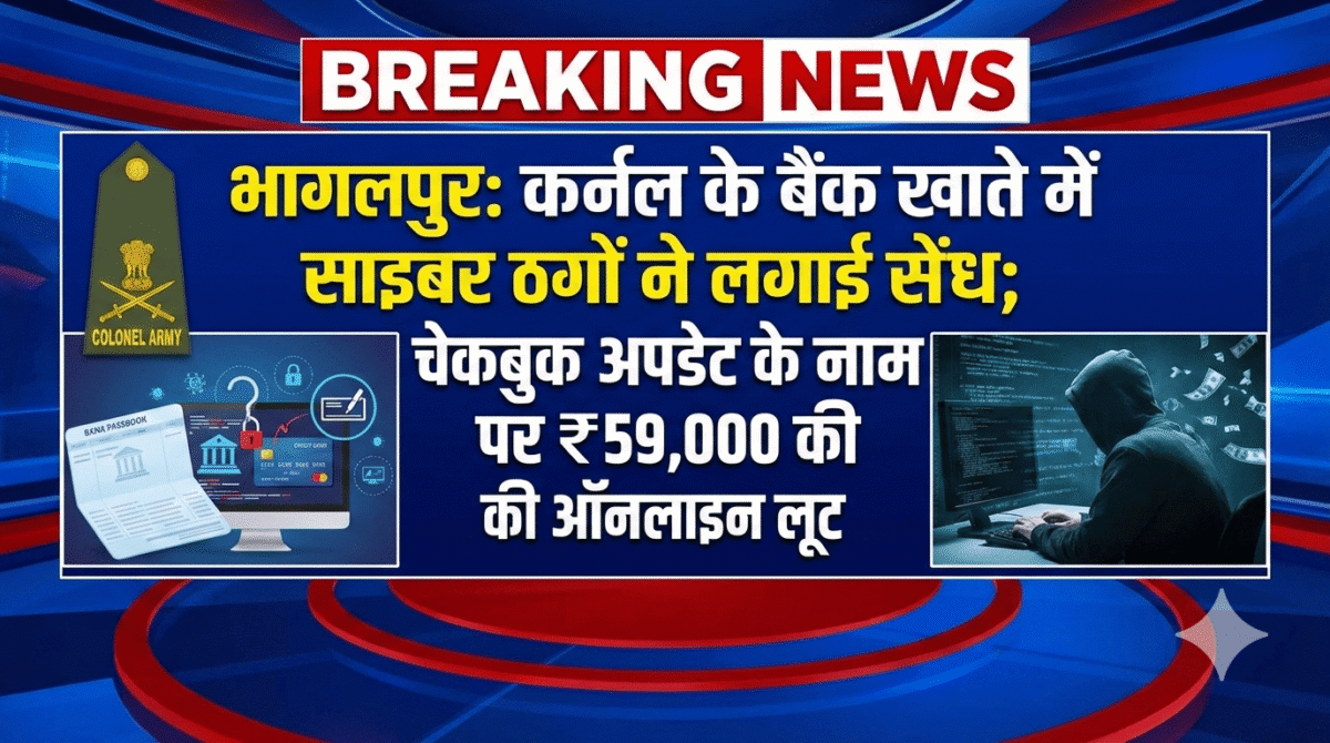 भागलपुर: कर्नल के बैंक खाते में साइबर ठगों ने लगाई सेंध; चेकबुक अपडेट के नाम पर ₹59,000 की ऑनलाइन लूट 1 भागलपुर: कर्नल के बैंक खाते में साइबर ठगों ने लगाई सेंध; चेकबुक अपडेट के नाम पर ₹59,000 की ऑनलाइन लूट