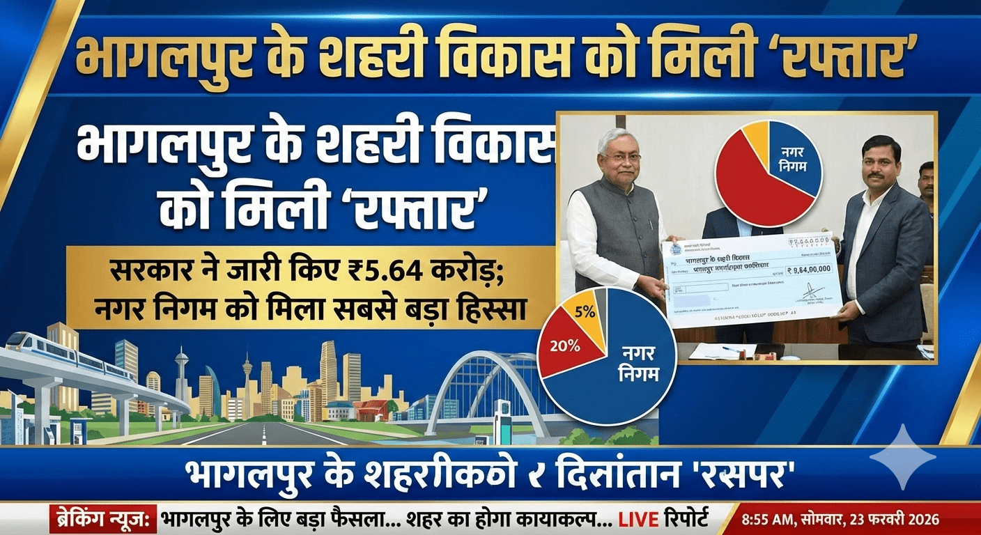 भागलपुर के शहरी विकास को मिली ‘रफ्तार’: सरकार ने जारी किए ₹5.64 करोड़; नगर निगम को मिला सबसे बड़ा हिस्सा