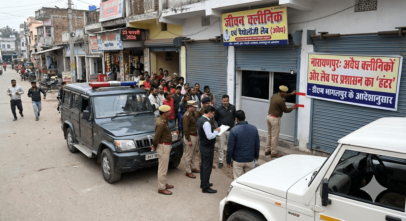 नारायणपुर में अवैध क्लीनिकों और लैब पर प्रशासन का ‘हंटर’: जांच टीम को देख भागे संचालक; डीएम को भेजी गई रिपोर्ट
