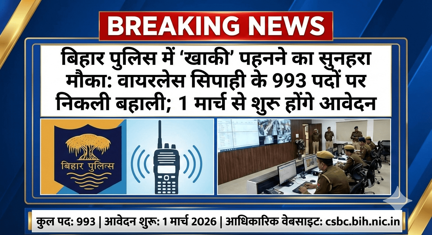बिहार पुलिस में ‘खाकी’ पहनने का सुनहरा मौका: वायरलेस सिपाही के 993 पदों पर निकली बहाली; 1 मार्च से शुरू होंगे आवेदन