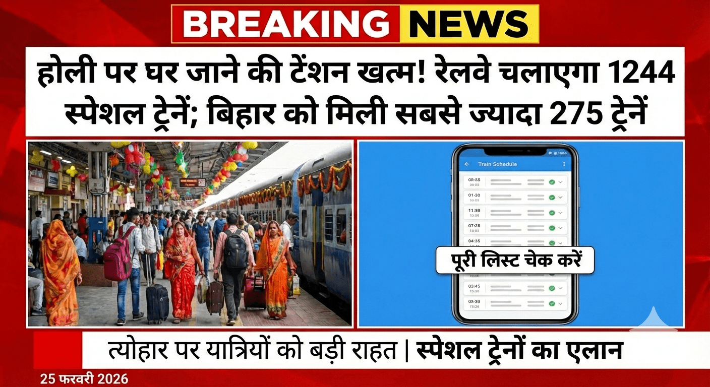 होली पर घर जाने की टेंशन खत्म! रेलवे चलाएगा 1244 स्पेशल ट्रेनें; बिहार को मिली सबसे ज्यादा 275 ट्रेनें—चेक करें पूरी लिस्ट