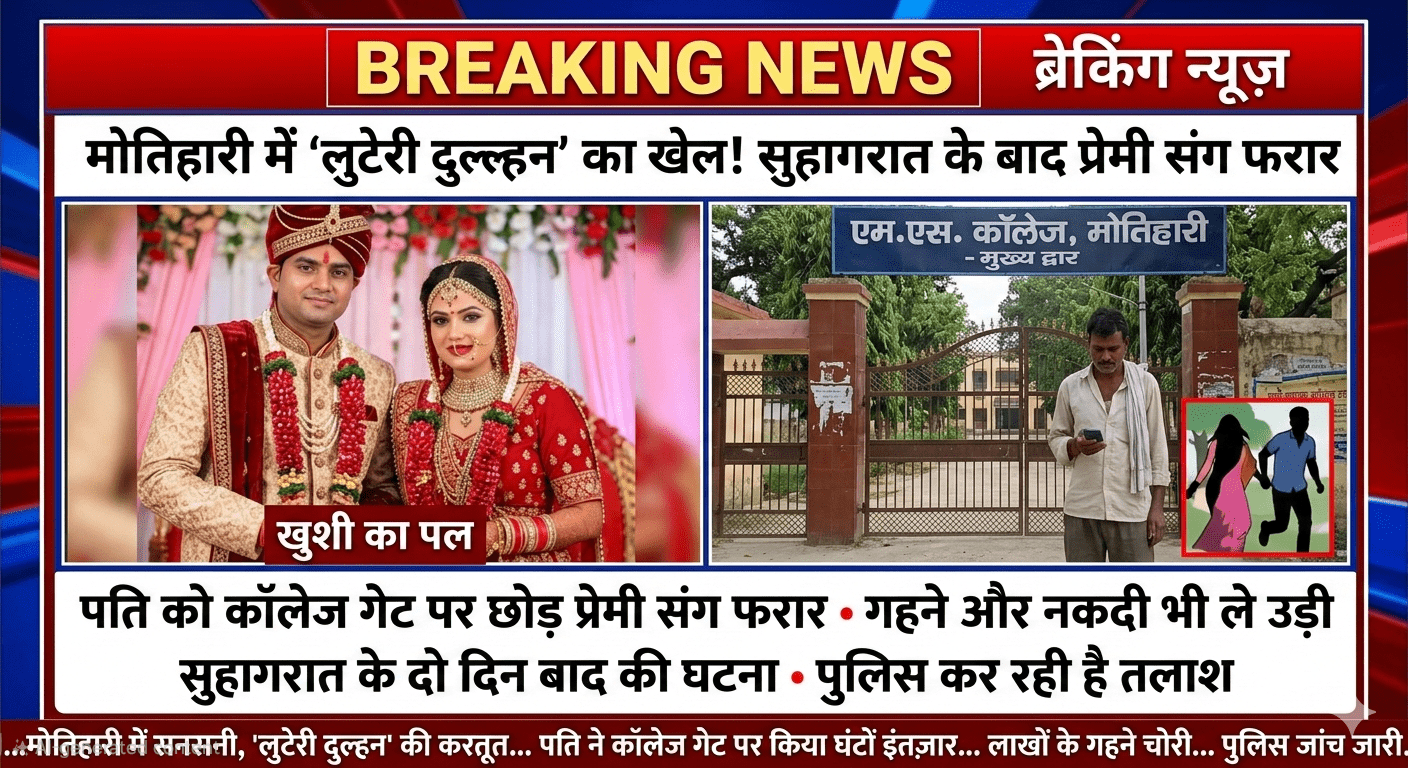मोतिहारी में ‘लुटेरी दुल्हन’ का कारनामा: सुहागरात के दो दिन बाद पति को कॉलेज गेट पर खड़ा कर प्रेमी संग फरार; गहने और नकदी भी ले उड़ी