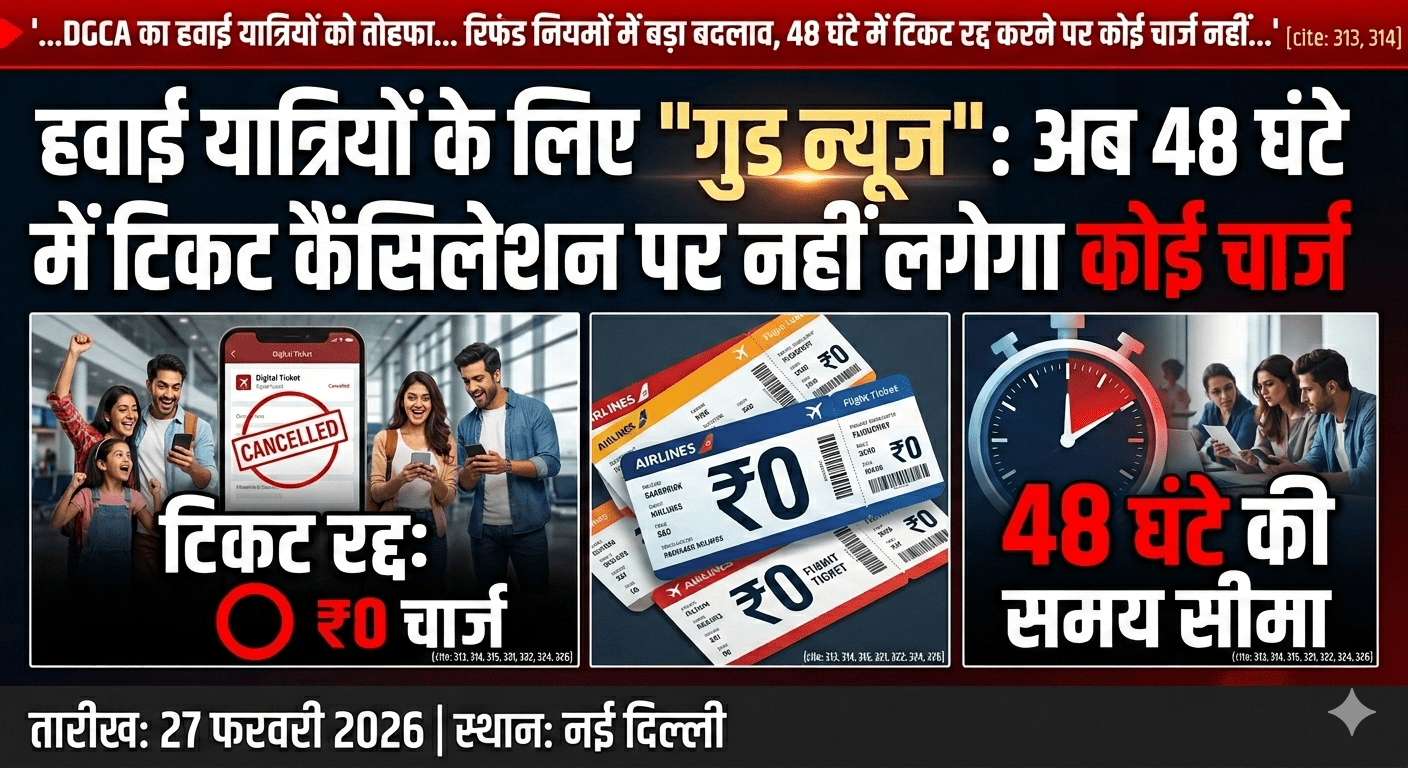 हवाई यात्रियों के लिए ‘गुड न्यूज’: अब 48 घंटे में टिकट कैंसिलेशन पर नहीं लगेगा कोई चार्ज; DGCA ने रिफंड नियमों में किया बड़ा बदलाव