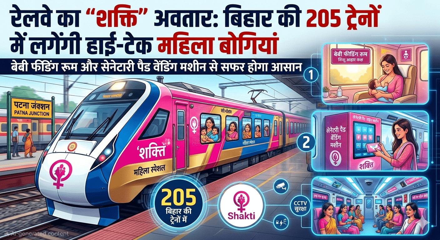 रेलवे का ‘शक्ति’ अवतार: बिहार की 205 ट्रेनों में लगेंगी हाई-टेक महिला बोगियां; बेबी फीडिंग रूम और सेनेटरी पैड वेंडिंग मशीन से सफर होगा आसान