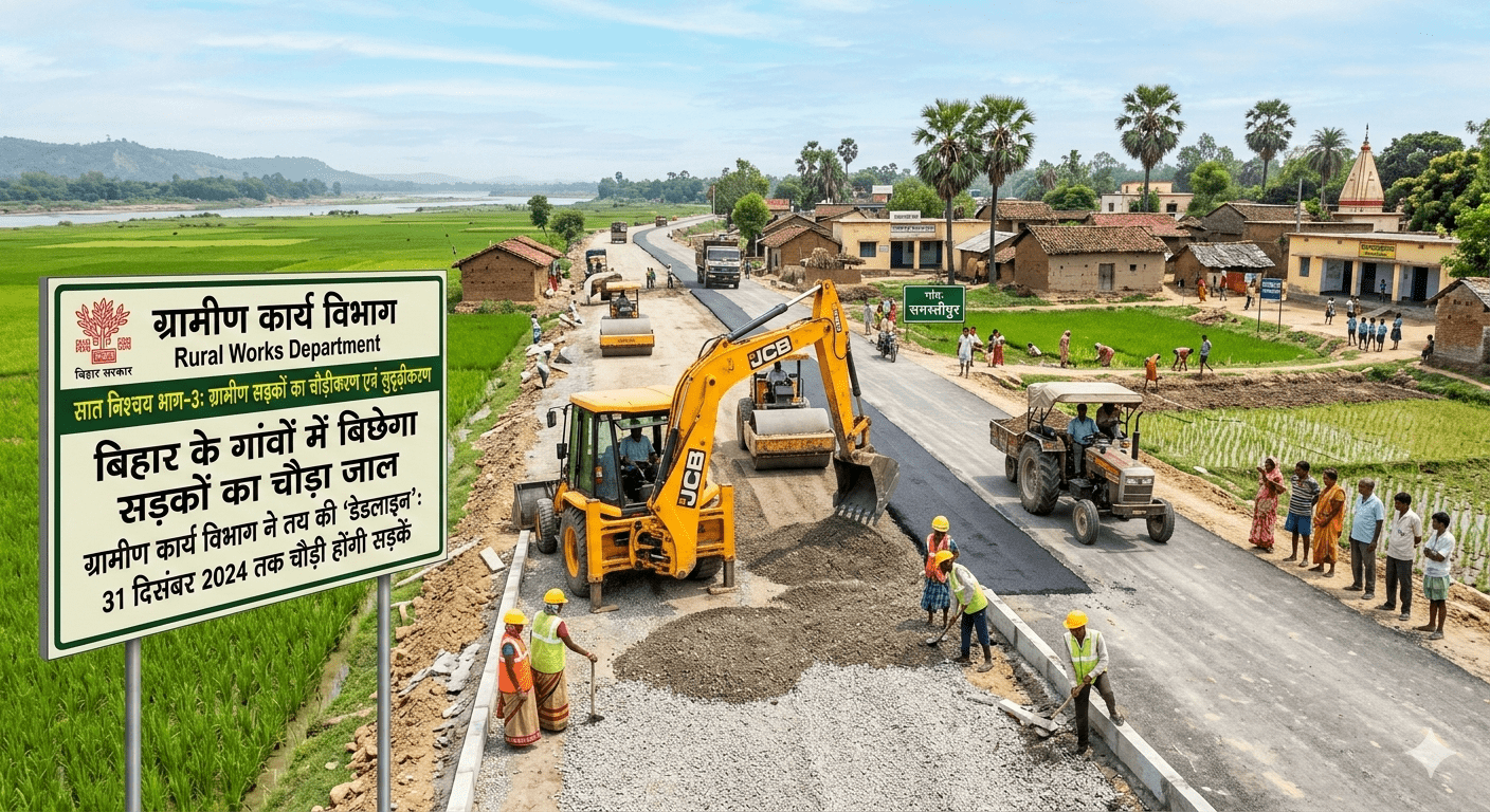 बिहार के गांवों में बिछेगा सड़कों का चौड़ा जाल: ग्रामीण कार्य विभाग ने तय की ‘डेडलाइन’; 7 निश्चय पार्ट-3 के तहत चौड़ी होंगी सड़कें