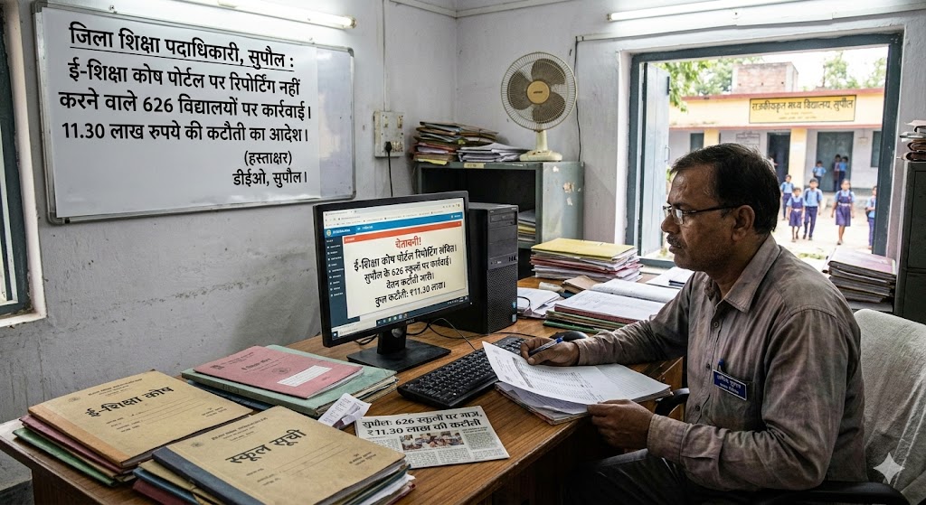 ई-शिक्षा कोष पोर्टल पर रिपोर्ट नहीं भरने पर सुपौल के 626 स्कूलों पर कार्रवाई, 11.30 लाख रुपये की कटौती