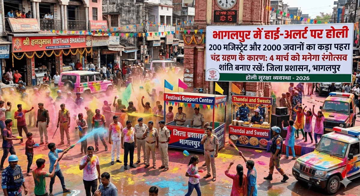 भागलपुर में 'हाई-अलर्ट' पर होली: 200 मजिस्ट्रेट और 2000 जवानों का कड़ा पहरा; चंद्र ग्रहण के कारण 4 को मनेगा रंगोत्सव 1 भागलपुर में 'हाई-अलर्ट' पर होली: 200 मजिस्ट्रेट और 2000 जवानों का कड़ा पहरा; चंद्र ग्रहण के कारण 4 को मनेगा रंगोत्सव