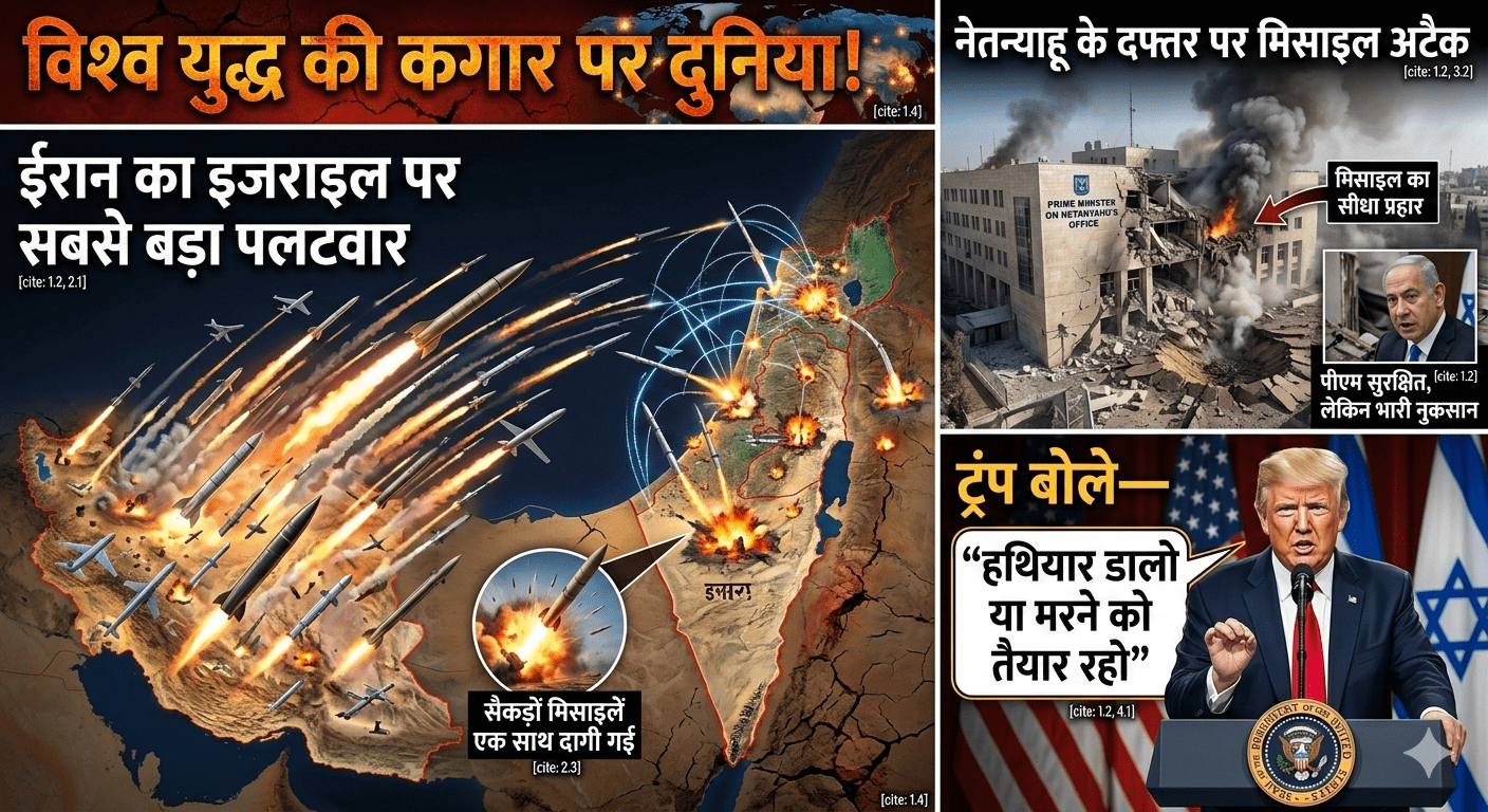 विश्व युद्ध की कगार पर दुनिया! ईरान का इजराइल पर सबसे बड़ा पलटवार; नेतन्याहू के दफ्तर पर मिसाइल अटैक, ट्रंप बोले— “हथियार डालो या मरने को तैयार रहो