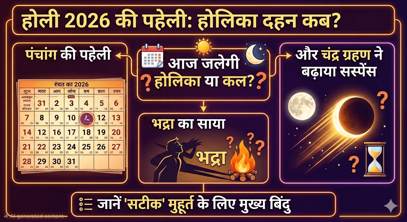 होली 2026: आज जलेगी होलिका या कल? पंचांग की पहेली, भद्रा का साया और चंद्र ग्रहण ने बढ़ाया सस्पेंस; जानें कब है ‘सटीक’ मुहूर्त