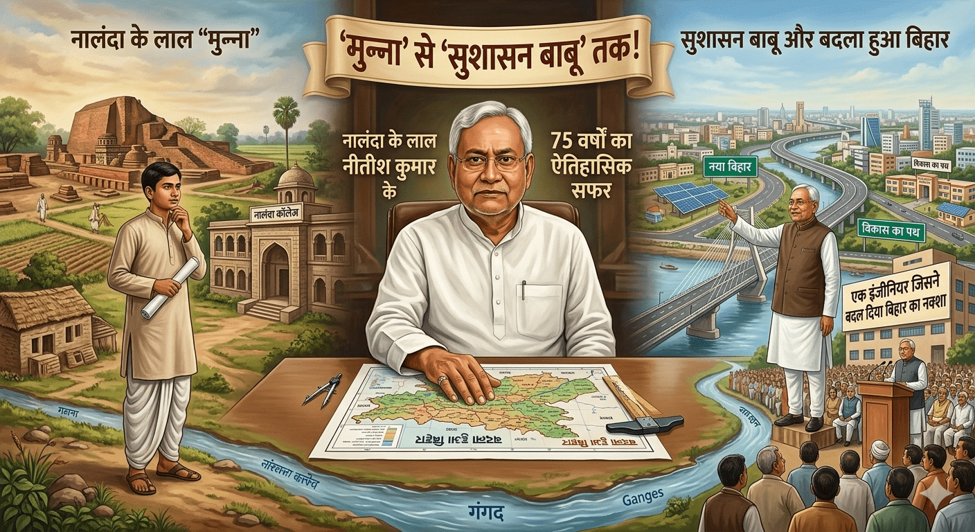 “मुन्ना” से “सुशासन बाबू” तक! नालंदा के लाल नीतीश कुमार के 75 वर्षों का ऐतिहासिक सफर; एक इंजीनियर जिसने बदल दिया बिहार का नक्शा