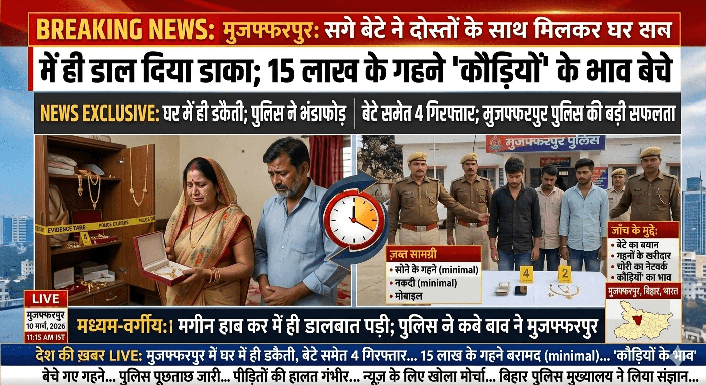 मुजफ्फरपुर में सगे बेटे ने दोस्तों के साथ मिलकर घर में ही डाल दिया डाका; 15 लाख के गहने ‘कौड़ियों’ के भाव बेचे