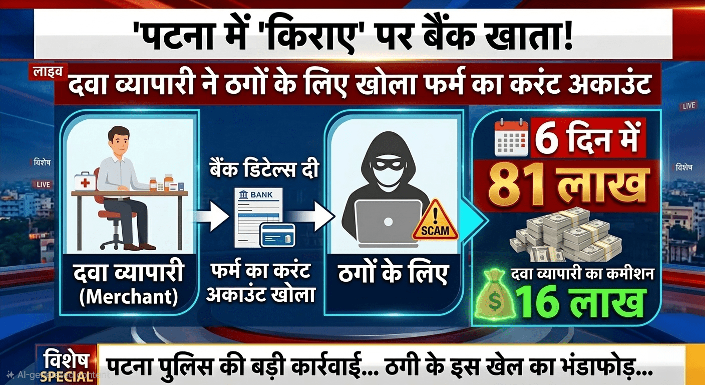 पटना में ‘किराए’ पर बैंक खाता! दवा व्यापारी ने ठगों के लिए खोला फर्म का करंट अकाउंट; 6 दिन में 81 लाख का खेल और 16 लाख का कमीशन