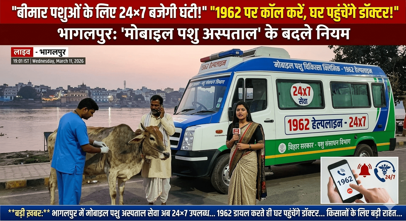 अब बीमार पशुओं के लिए 24×7 बजेगी घंटी! भागलपुर में ‘मोबाइल पशु अस्पताल’ के बदले नियम; 1962 पर कॉल करते ही घर पहुंचेंगे डॉक्टर