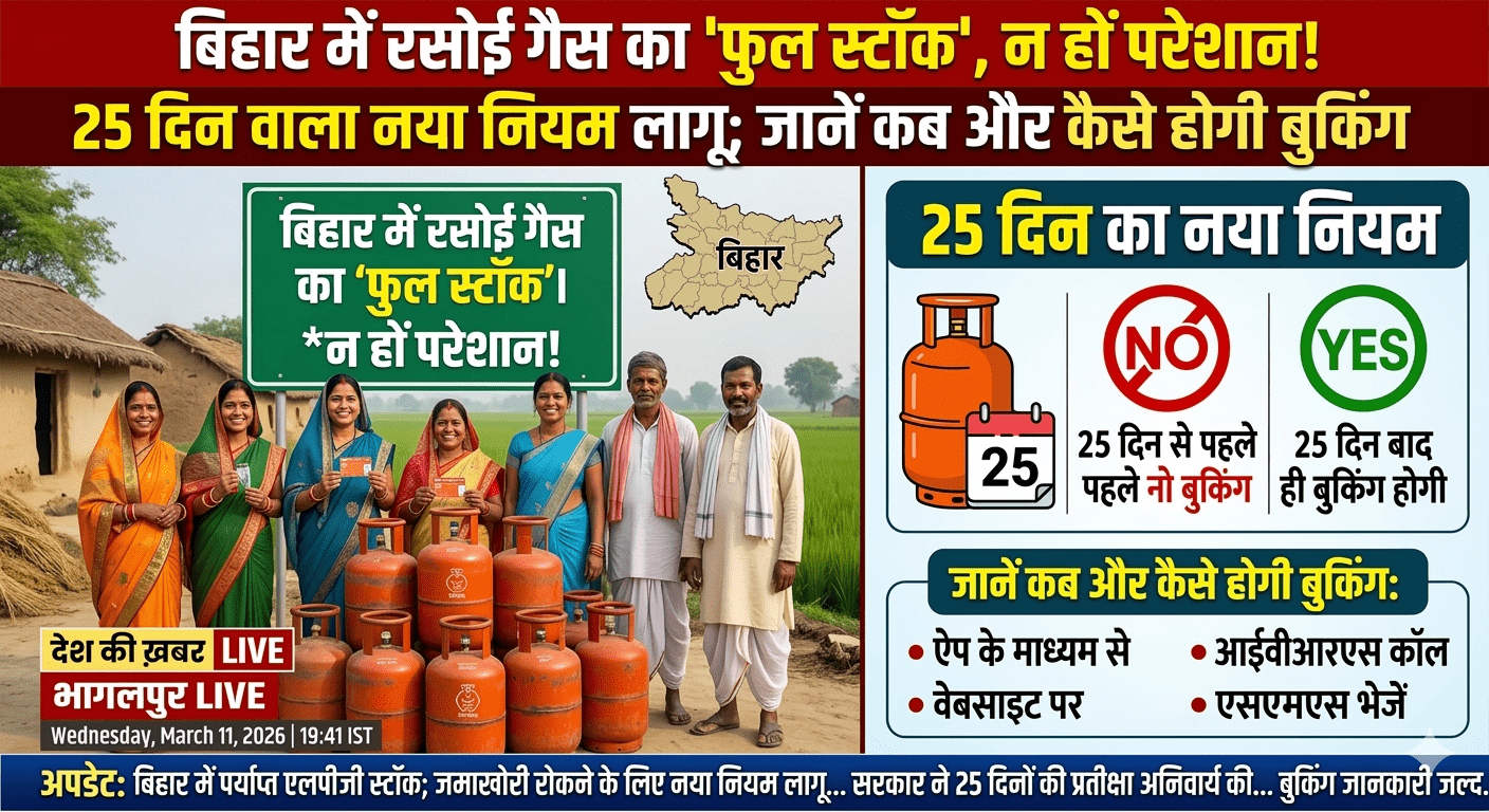 बिहार में रसोई गैस का ‘फुल स्टॉक’, न हों परेशान! 25 दिन वाला नया नियम लागू; जानें कब और कैसे होगी बुकिंग