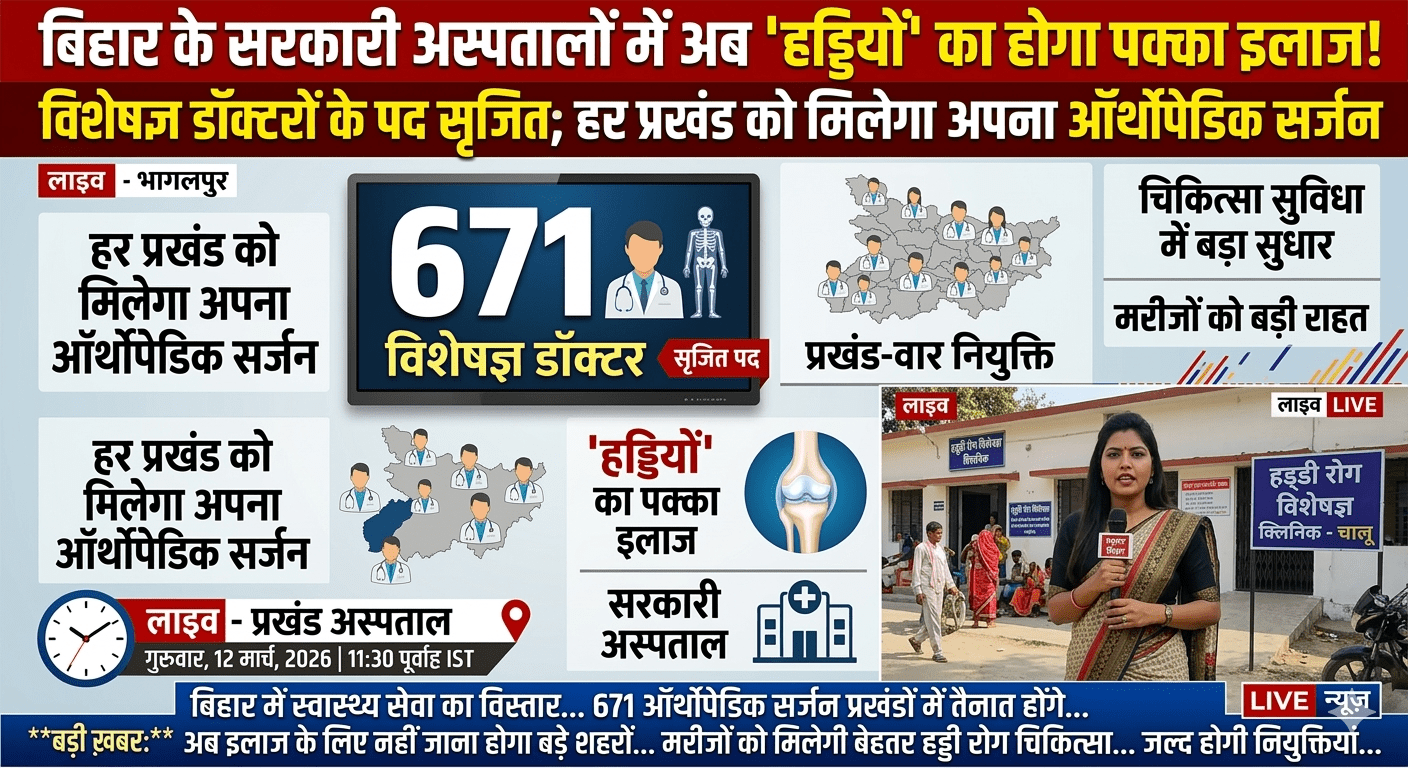 बिहार के सरकारी अस्पतालों में अब ‘हड्डियों’ का होगा पक्का इलाज! 671 विशेषज्ञ डॉक्टरों के पद सृजित; हर प्रखंड को मिलेगा अपना ऑर्थोपेडिक सर्जन