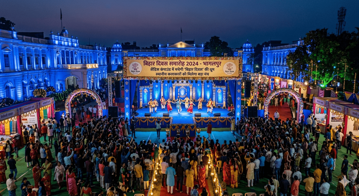 सज रहा है रेशमी शहर! भागलपुर के सैंडिस कंपाउंड में मचेगी ‘बिहार दिवस’ की धूम; नीली रोशनी से नहाएंगे सरकारी दफ्तर, स्थानीय कलाकारों को मिलेगा बड़ा मंच