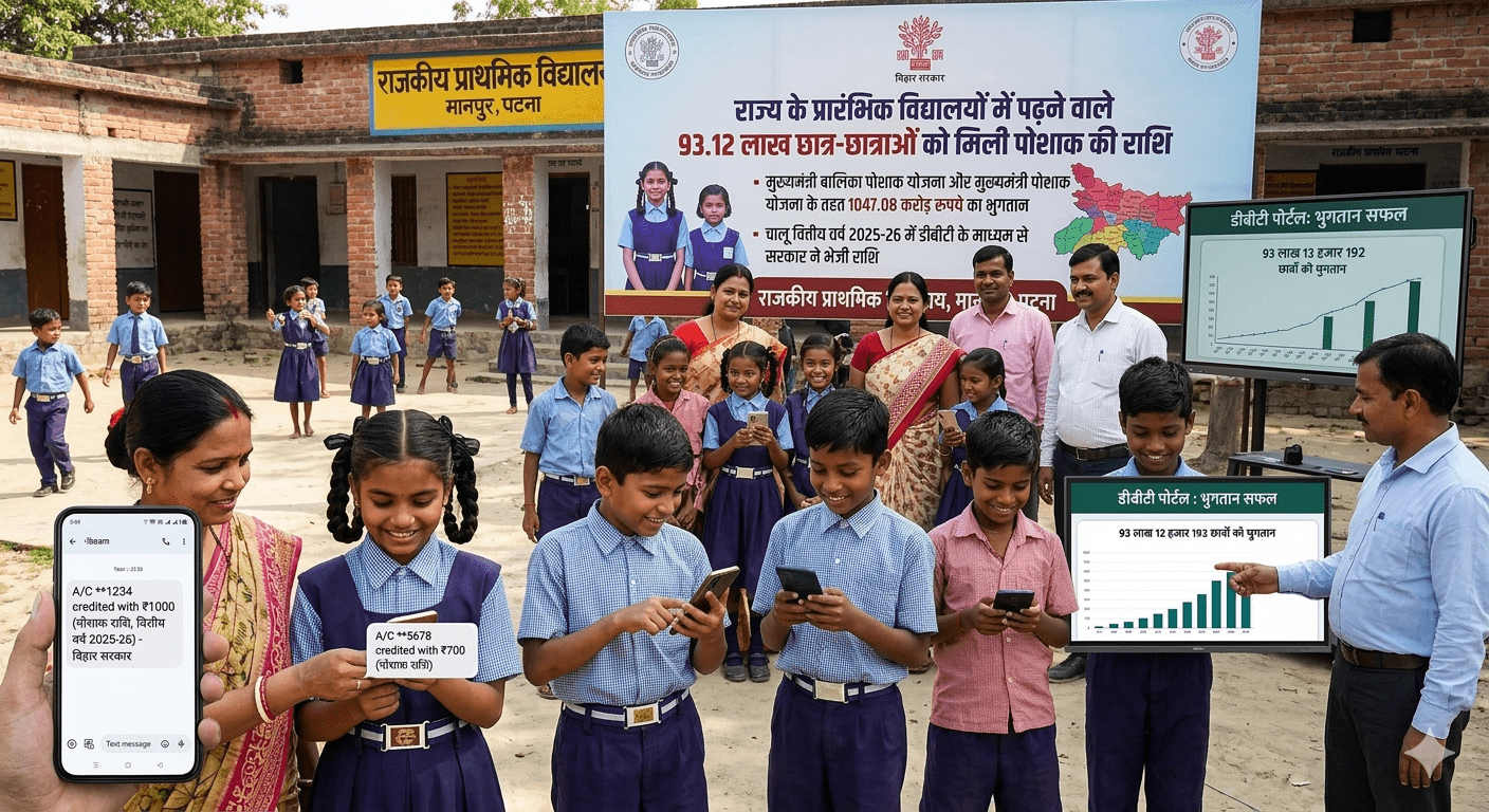 बिहार के 93 लाख नौनिहालों की ‘ड्रेस’ वाली खुशखबरी! खातों में बरसे ₹1047 करोड़; सीएम की पोशाक योजना से खिले बच्चों के चेहरे