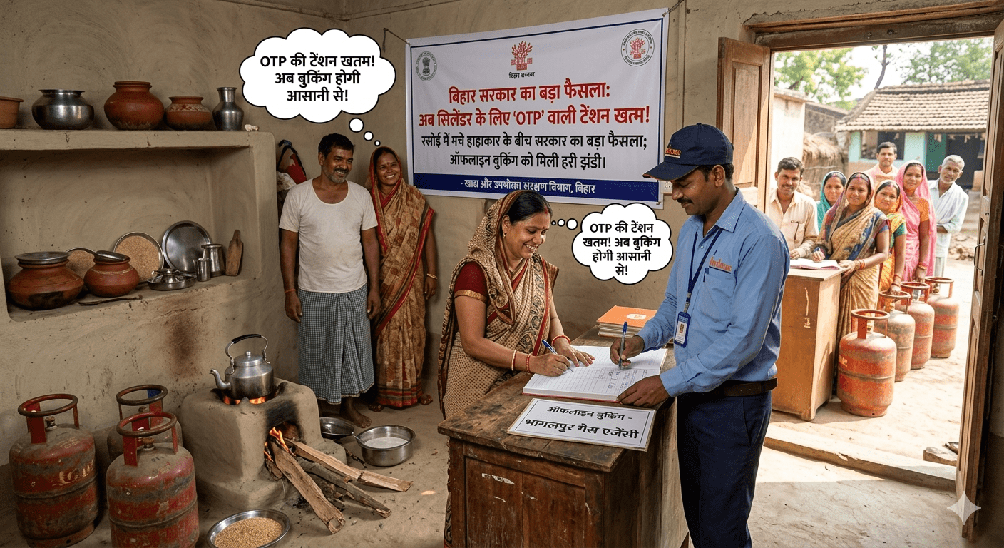 बिहार में सिलेंडर के लिए अब ‘OTP’ वाली टेंशन खत्म! रसोई में मचे हाहाकार के बीच सरकार का बड़ा फैसला; ऑफलाइन बुकिंग को मिली हरी झंडी