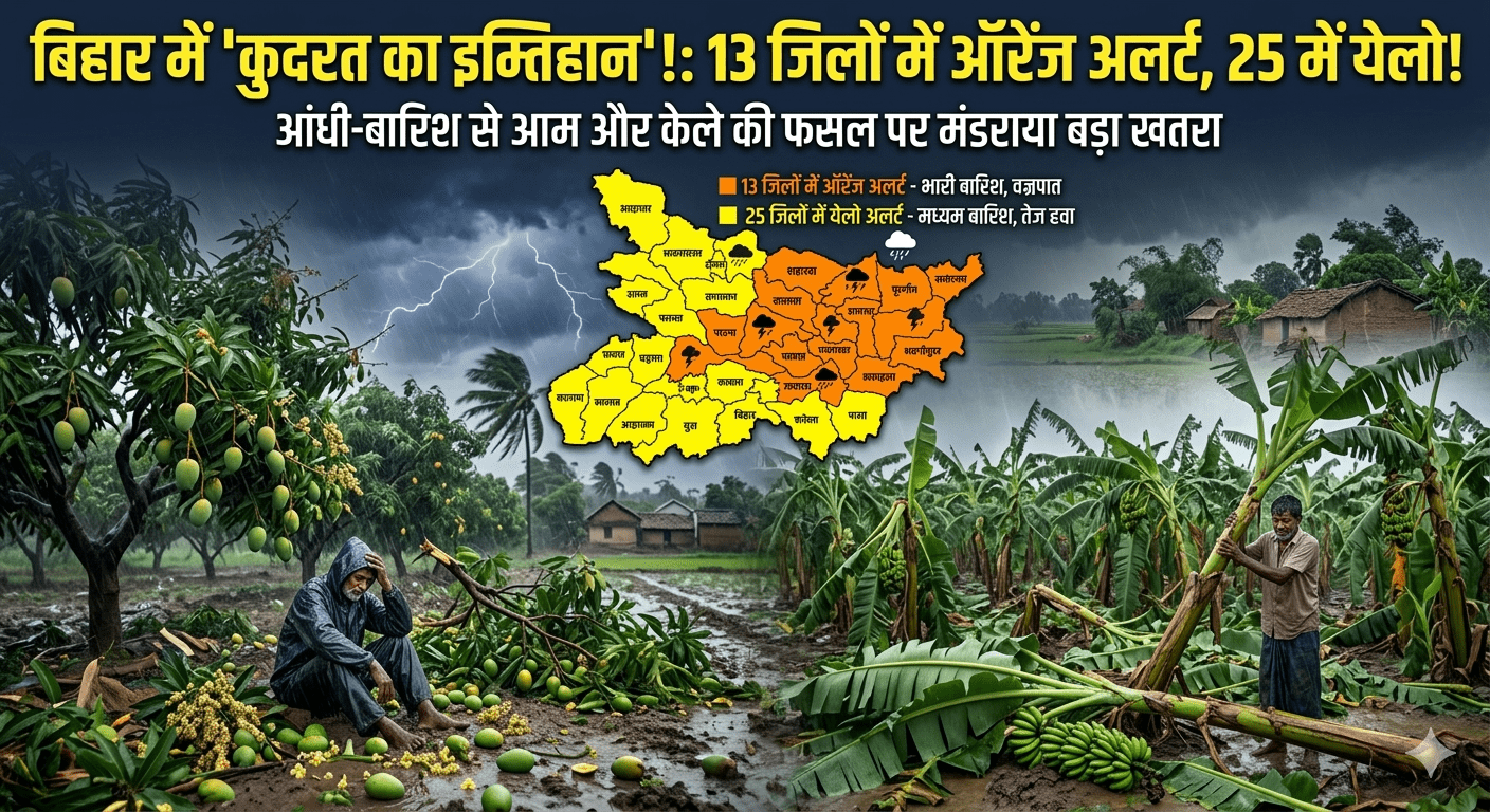 बिहार के 13 जिलों में ऑरेंज अलर्ट, 25 में येलो; आंधी-बारिश से आम और केले की फसल पर मंडराया बड़ा खतरा