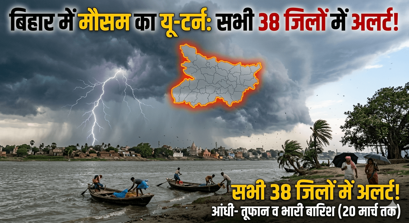 मौसम का यू-टर्न: बिहार के सभी 38 जिलों में आंधी-तूफान और बारिश का अलर्ट, 20 मार्च तक बदल सकता है मौसम