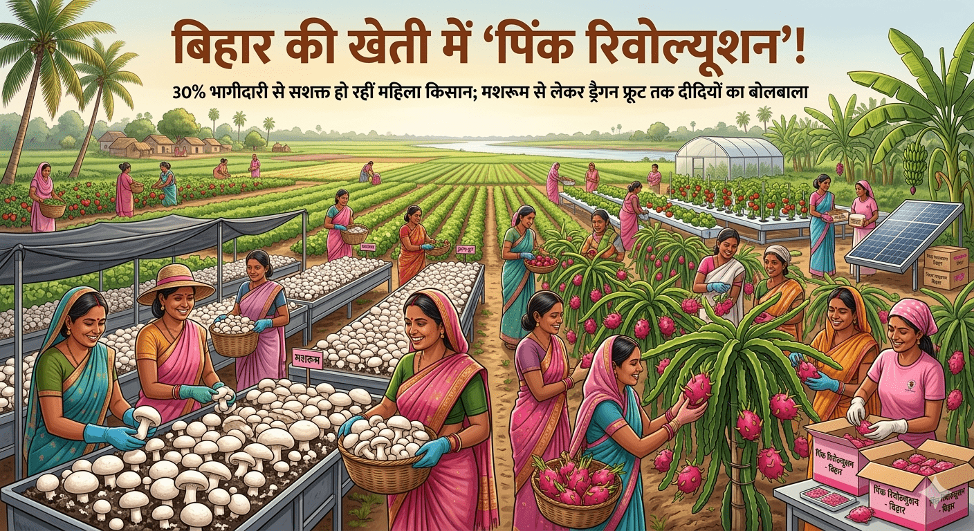 बिहार की खेती में ‘पिंक रिवोल्यूशन’! 30% भागीदारी से सशक्त हो रहीं महिला किसान; मशरूम से लेकर ड्रैगन फ्रूट तक दीदियों का बोलबाला