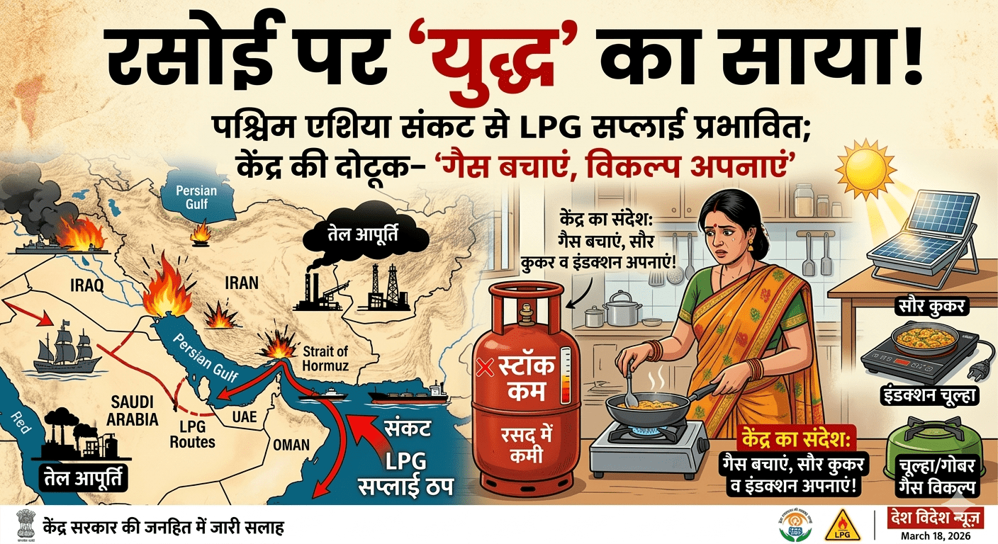 रसोई पर ‘युद्ध’ का साया! पश्चिम एशिया संकट से LPG सप्लाई प्रभावित; केंद्र की दोटूक— “गैस बचाएं, विकल्प अपनाएं”