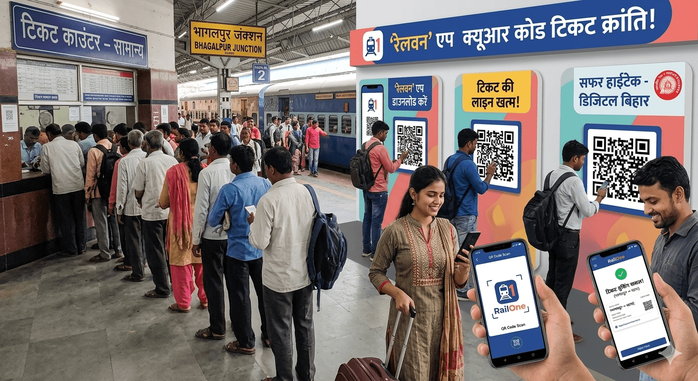 बिहार के स्टेशनों पर ‘QR कोड’ क्रांति! अब टिकट के लिए लाइन में लगना गुजरे जमाने की बात; ‘रेलवन’ एप से सफर होगा हाईटेक