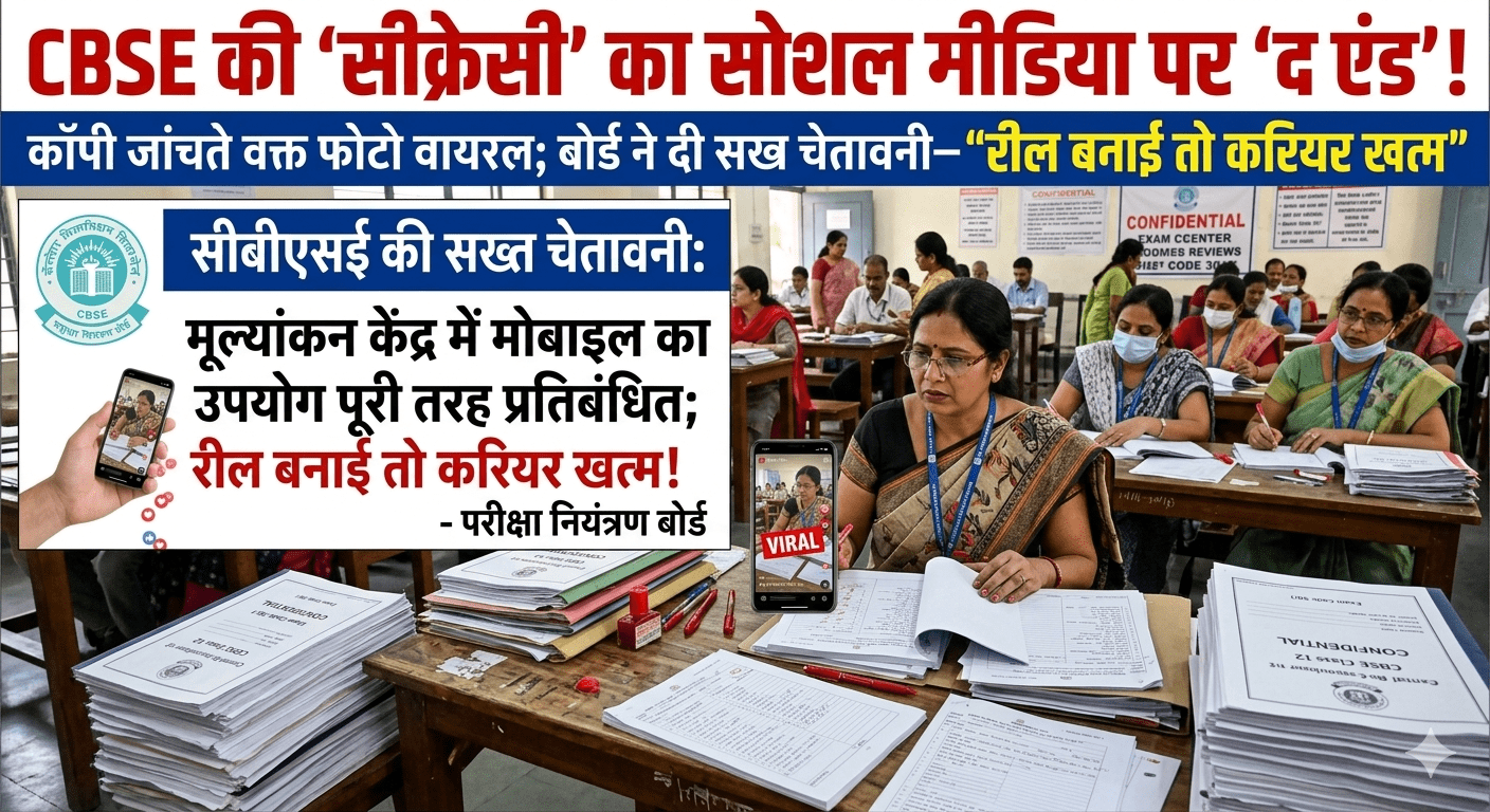 CBSE की ‘सीक्रेसी’ का सोशल मीडिया पर ‘द एंड’! कॉपी जांचते वक्त फोटो वायरल; बोर्ड ने दी सख्त चेतावनी— “रील बनाई तो करियर खत्म”