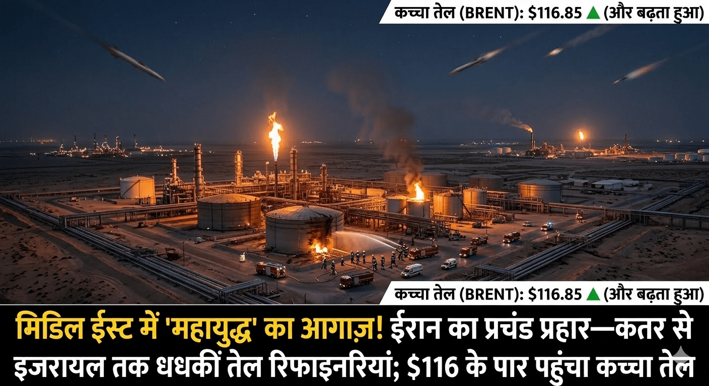 मिडिल ईस्ट में ‘महायुद्ध’ का आगाज़! ईरान का प्रचंड प्रहार—कतर से इजरायल तक धधकीं तेल रिफाइनरियां; $116 के पार पहुंचा कच्चा तेल
