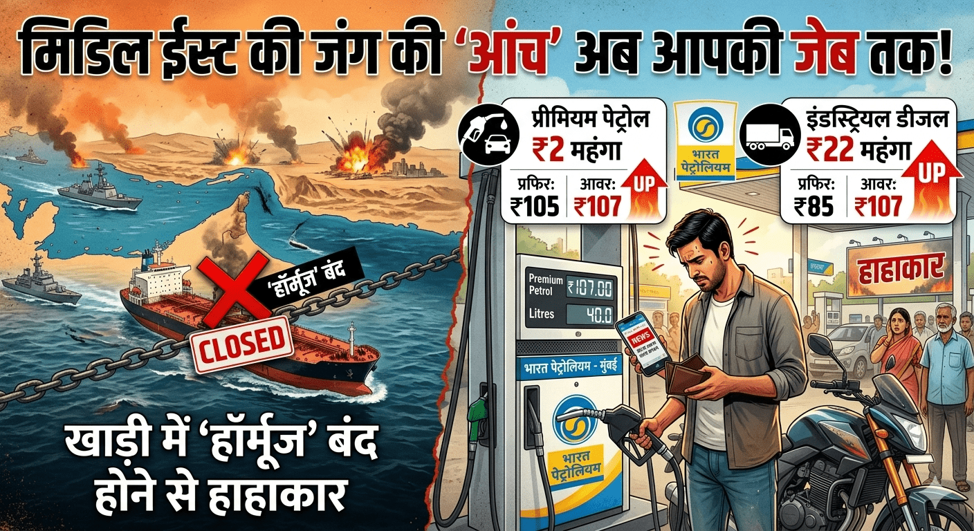 मिडिल ईस्ट की जंग की ‘आंच’ अब आपकी जेब तक! प्रीमियम पेट्रोल ₹2 और इंडस्ट्रियल डीजल ₹22 महंगा; खाड़ी में ‘हार्मूज’ बंद होने से हाहाकार