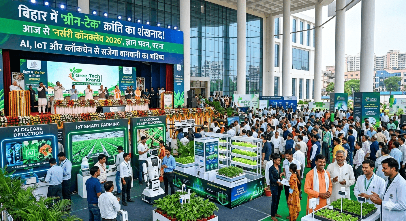 बिहार में ‘ग्रीन-टेक’ क्रांति का शंखनाद! पटना के ज्ञान भवन में आज से ‘नर्सरी कॉनक्लेव 2026’; AI, IoT और ब्लॉकचेन से सजेगा बागवानी का भविष्य